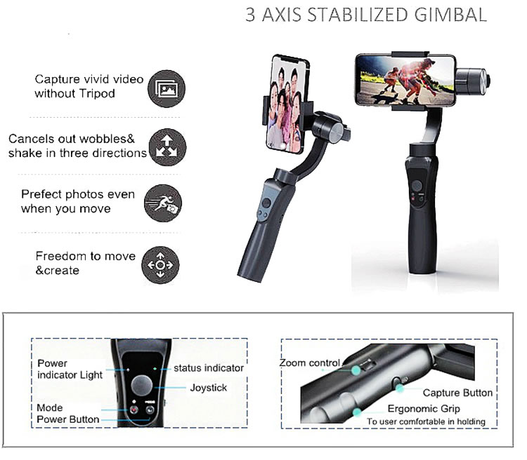 3 axis handheld gimbal stabilizer