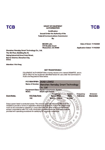 FCC certificate